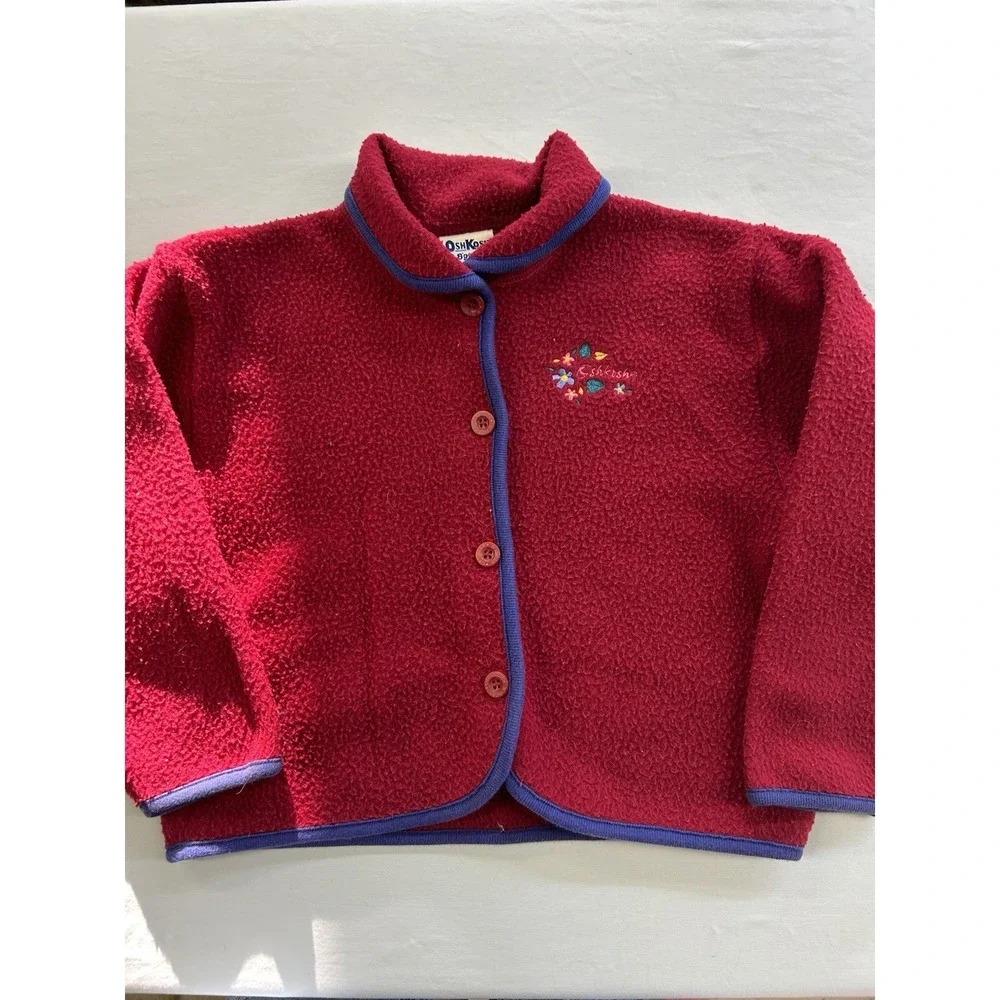 Vintage 80s/90s OshKosh B'gosh USA Toddler Girls Size 5 Fleece Jacket Cardigan